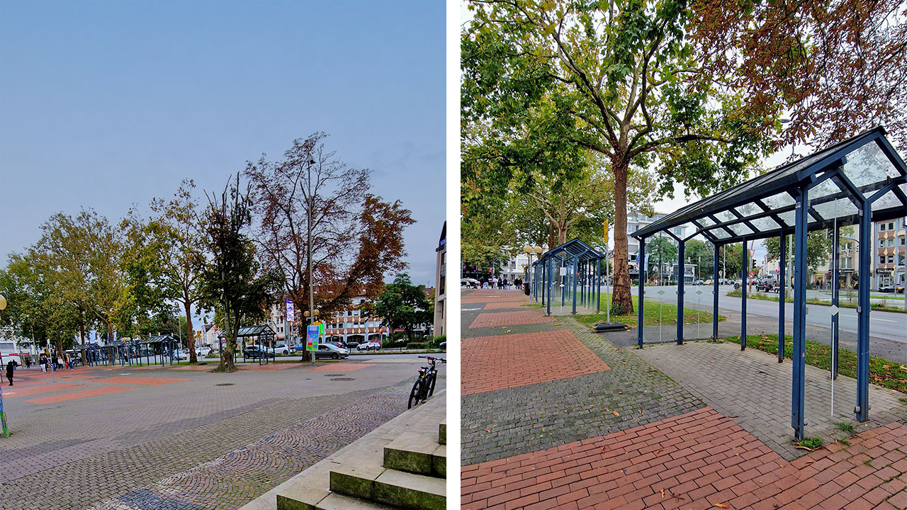 Bild vom Herz-Jesu-Platz mit den ehemaligen Fahrradabstellanlagen, zurzeit ohne Fahrradbügel.